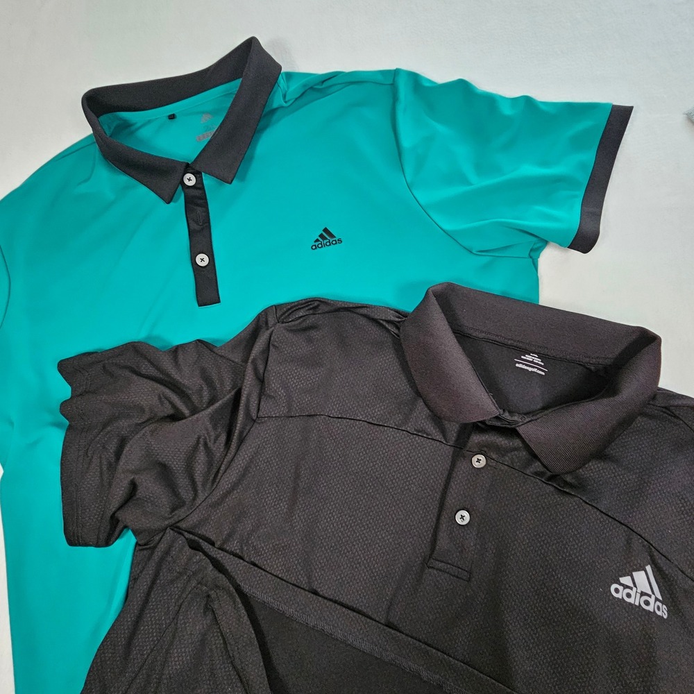 Adidas Golf Polo Shirt Bundle Mens 2xl Teal Green Black Short Sleeve  2 Pack